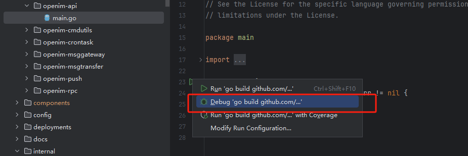 Start GoLand debugging
